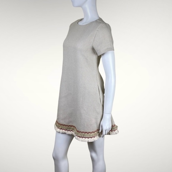 NWT FREE THE ROSES Anthro Herringbone Tweed Fringe Hem A-Line Mini Dress Boho - Picture 5 of 16